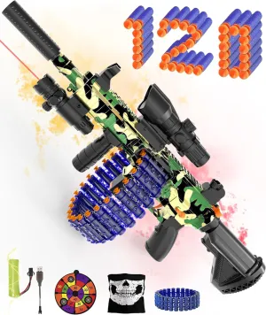 Automatic Toy Foam Blaster with Scope and IR, Electric Toy Dart Blaster Rotating Barrel with 24 Dart Storag, 120 Foam Darts for Nerf Guns, Target, Air Pocket Technology Shooting Game Toys for Kids