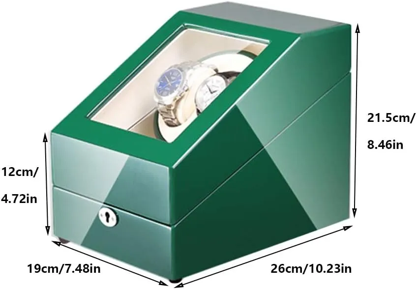 Automatic Watch Winder Box 2 3, with Blue LED Light, Green Piano Paint Exterior, 4 Rotation Modes, Quite Motors Watch Winder Box Best Gift