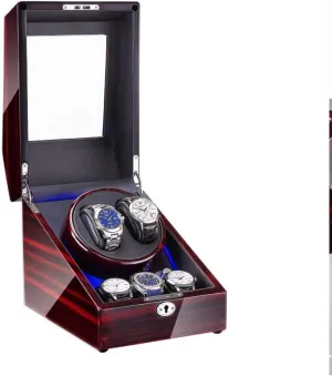 Automatic Watch Winder Box 2 3 with LED Light Wood Shell Piano Paint Exterior 4 Rotation Modes Quite Motors (B)