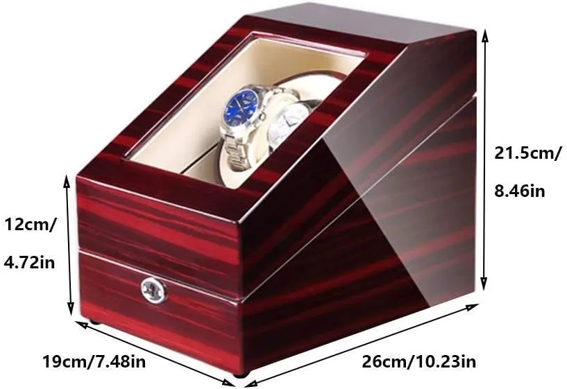 Automatic Watch Winder Box 2 3 with LED Light Wood Shell Piano Paint Exterior 4 Rotation Modes Quite Motors (B)