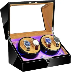 Automatic Watch Winder Box Built-in Led Light Flexible Watch Pillow Dual Power Supply Piano Paint Exterior Quiet Motor Durable 2 3 Watch Winder Display Watch Box Case Watch Storage