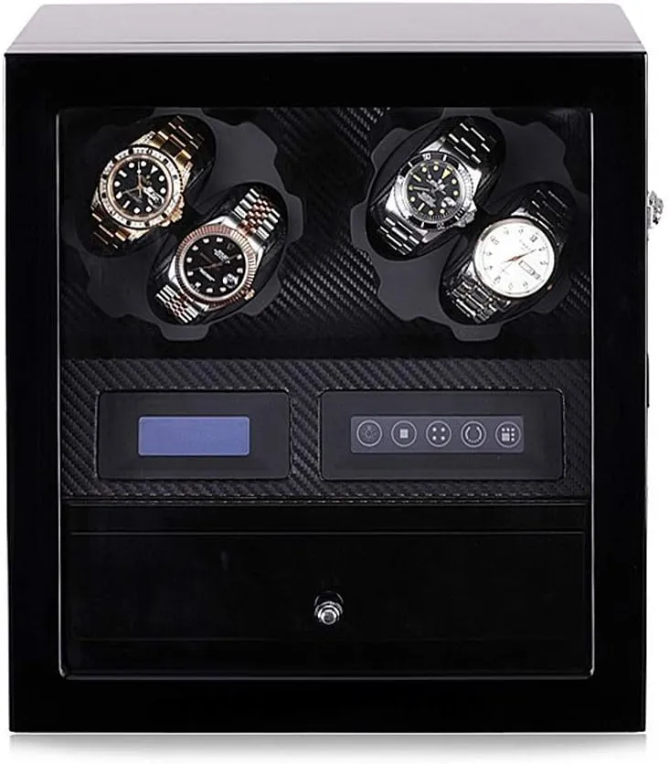 Automatic Watch Winder Box for 4 Watches   5 Storage Position Touch LCD Digital Display & Quiet Motor with Drawer (A)