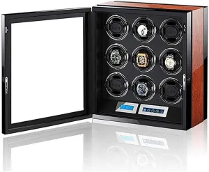 Automatic Watch Winder Box, Touch LCD Digital Display with Led Illumination, Japanese Silent Motor, 9 Watch Storage Display Box