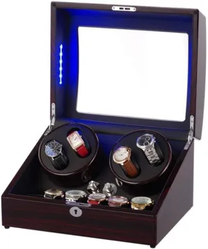 Automatic Watch Winders Box 10, with Blue LED Light, Super Quiet Motor, Wood Shell with Piano Paint Watch Winder Display Watch Box Case Watch Storage