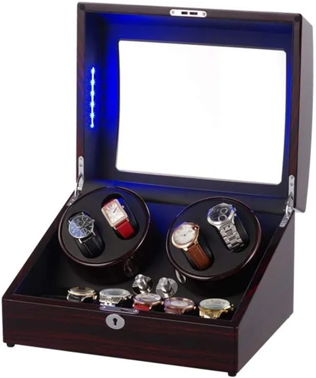 Automatic Watch Winders Box 10, with Blue LED Light, Super Quiet Motor, Wood Shell with Piano Paint Watch Winder Display Watch Box Case Watch Storage