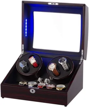 Automatic Watch Winders Box 10, with Blue LED Light, Super Quiet Motor, Wood Shell with Piano Paint Watch Winder Display Watch Box Watch Storage Gift