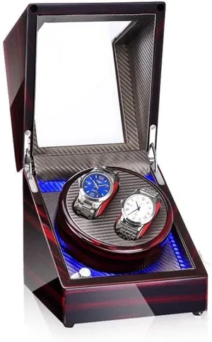 Automatic Watch Winder,Watch Double Watch Winder Box for Automatic Watches, with Blue Led Light, Wood Shell Piano Paint Exterior, Extremely Silent Motor Beautiful Home,F