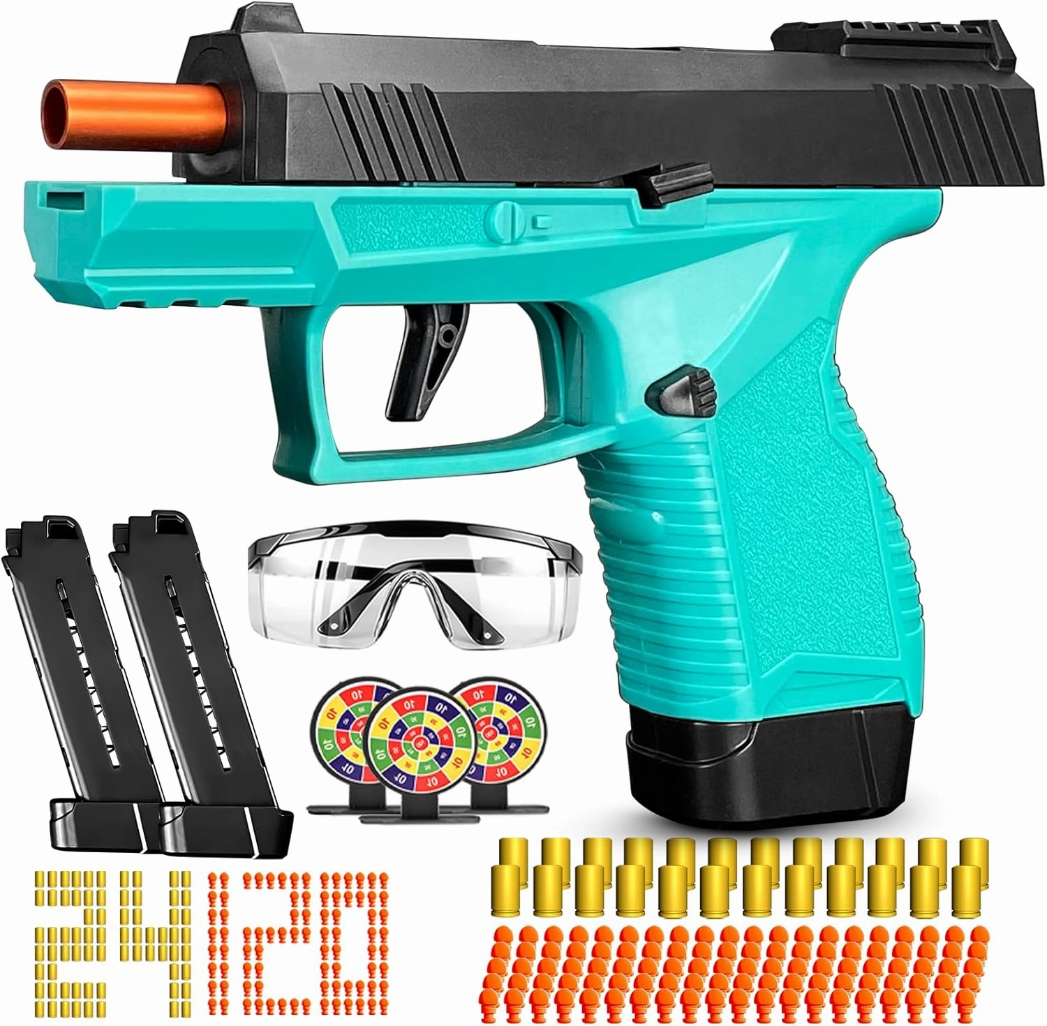 Automatic Shell Ejecting Toy Gun for Boys, Soft Bullet Toy Pistol with 120 Bullets, Educational Shooting Games Toy Gun Pistol Model Gifts for Birthday Christmas Age 6 