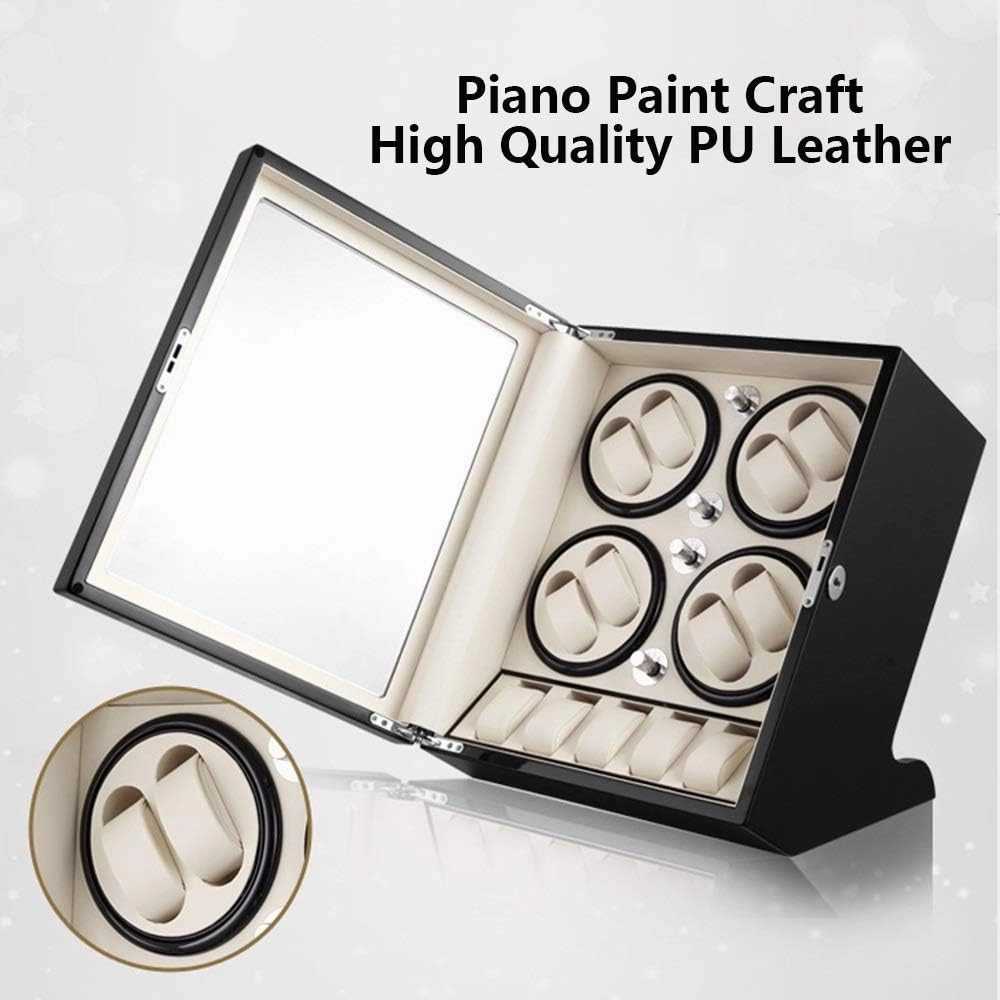 Automatic Watch Winder Box 8   5, Wood Shell Piano Paint Exterior, Large Capacity, Silent Motor, Fit Lady and Man Watches,Black White