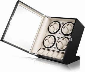 Automatic Watch Winder Box 8   5, Wood Shell Piano Paint Exterior, Large Capacity, Silent Motor, Fit Lady and Man Watches,Black White