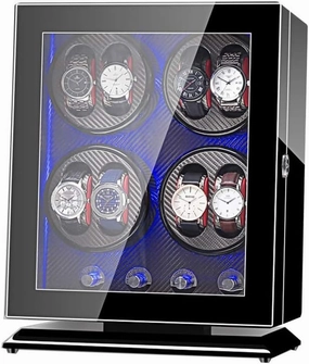 Automatic Watch Winder Box 8, with LED Light, Wood Shell Piano Paint Exterior, 4 Rotation Modes, Quite Motors，Black Watch Winder Display Watch Box Watch Storage Gift