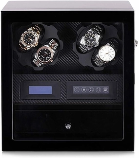 Automatic Watch Winder Box for 4 Watches   5 Storage Position, Watch Winder LCD Digital Display Quiet Engine, with Drawer, Best Gifts，F