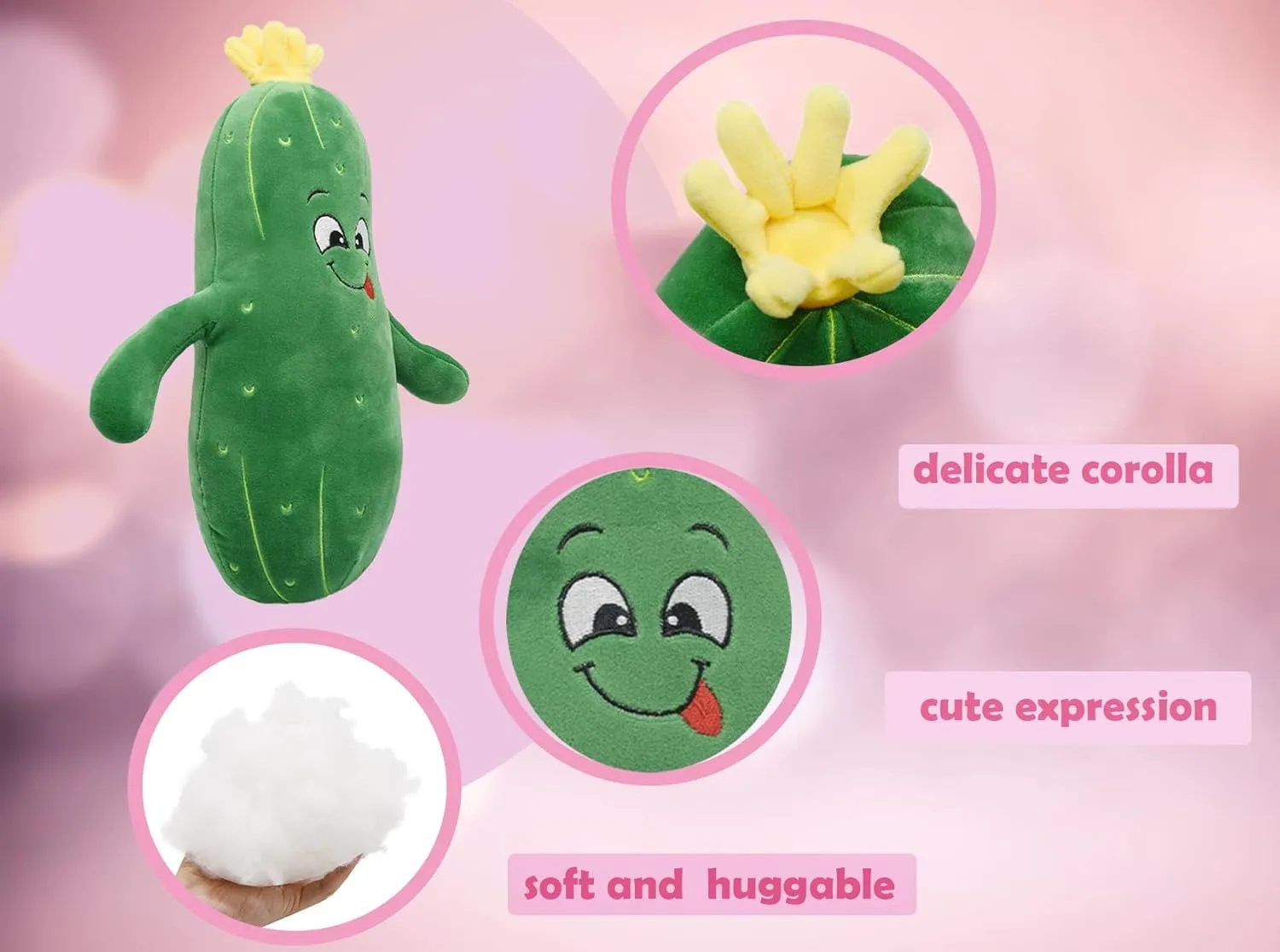 BABOLI Adorable Pickle Stuffed Animal Cucumber Plush Plant with Smile Face and Yellow Corolla Pretty Cute Plushie Toy Gift for Any Pickle Lover 12 Inches (Naughty-L)