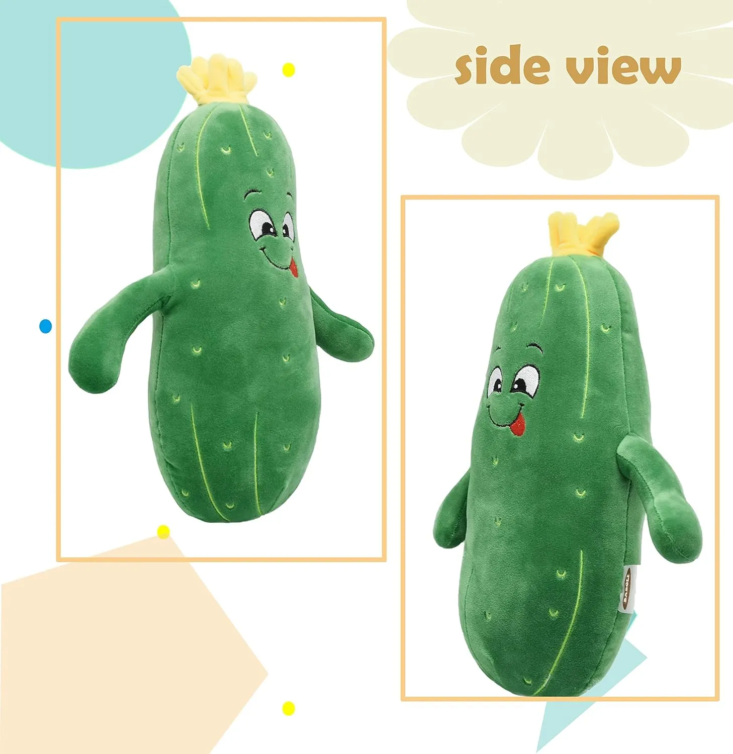 BABOLI Adorable Pickle Stuffed Animal Cucumber Plush Plant with Smile Face and Yellow Corolla Pretty Cute Plushie Toy Gift for Any Pickle Lover 12 Inches (Naughty-L)