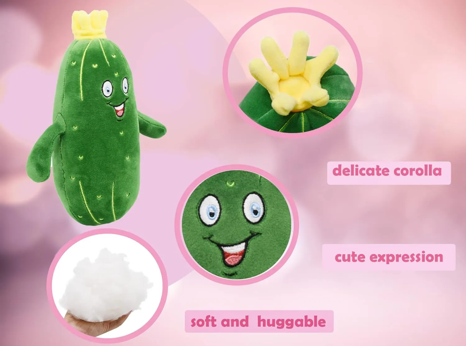 BABOLI Adorable Pickle Stuffed Animal Cucumber Plush Plant with Smile Face and Yellow Corolla Pretty Cute Plushie Toy Gift for Any Pickle Lover 9 Inches (Smiling-S)