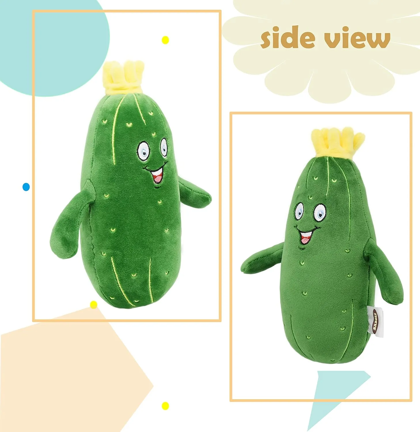 BABOLI Adorable Pickle Stuffed Animal Cucumber Plush Plant with Smile Face and Yellow Corolla Pretty Cute Plushie Toy Gift for Any Pickle Lover 9 Inches (Smiling-S)