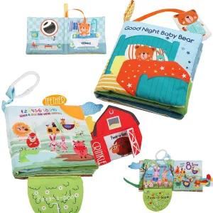 Baby Farm Book Crinkle Toy with Teether and Teddy Bear Good Night Doll Cloth Book-Soft Baby Book for Babies Toddlers