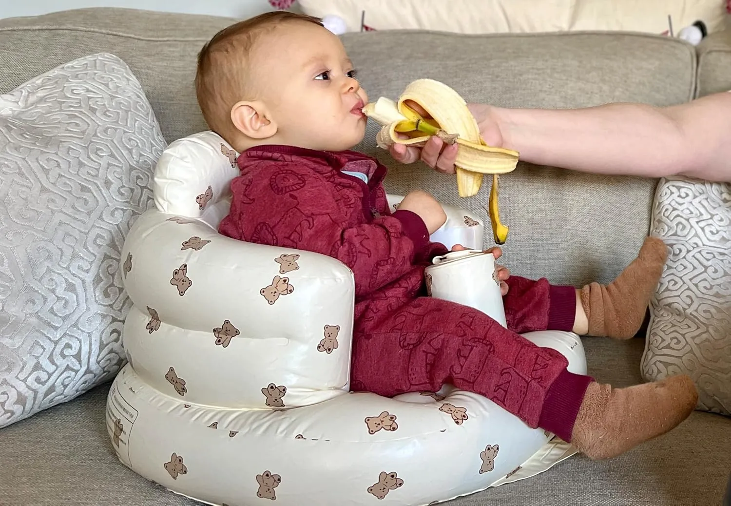 Baby Inflatable Seat for Babies 3-36 Months, Built in Air Pump Infant Back Support Sofa Toddler Chair for Sitting Up, Baby Floor Seater Gifts (Bear Cub)