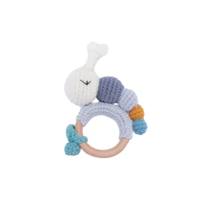 Baby knitting rattles, caterpillar rattles wooden ring sounding hand rattles toys baby soothing doll handmade crochet (grey)