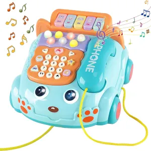 Baby Phone Toy,Baby Toy Phone Cartoon Baby Piano Music Light Toy Children Pretend PhoneToy Gift Game Boy Girl Early Education Gift Blue (18 M )