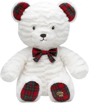 Baby Starters Plush Teddy Bear with Holiday Plaid Details, White with Red Plaid, 10 inch Sitting
