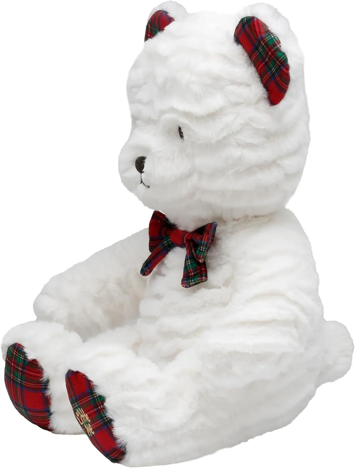 Baby Starters Plush Teddy Bear with Holiday Plaid Details, White with Red Plaid, 10 inch Sitting