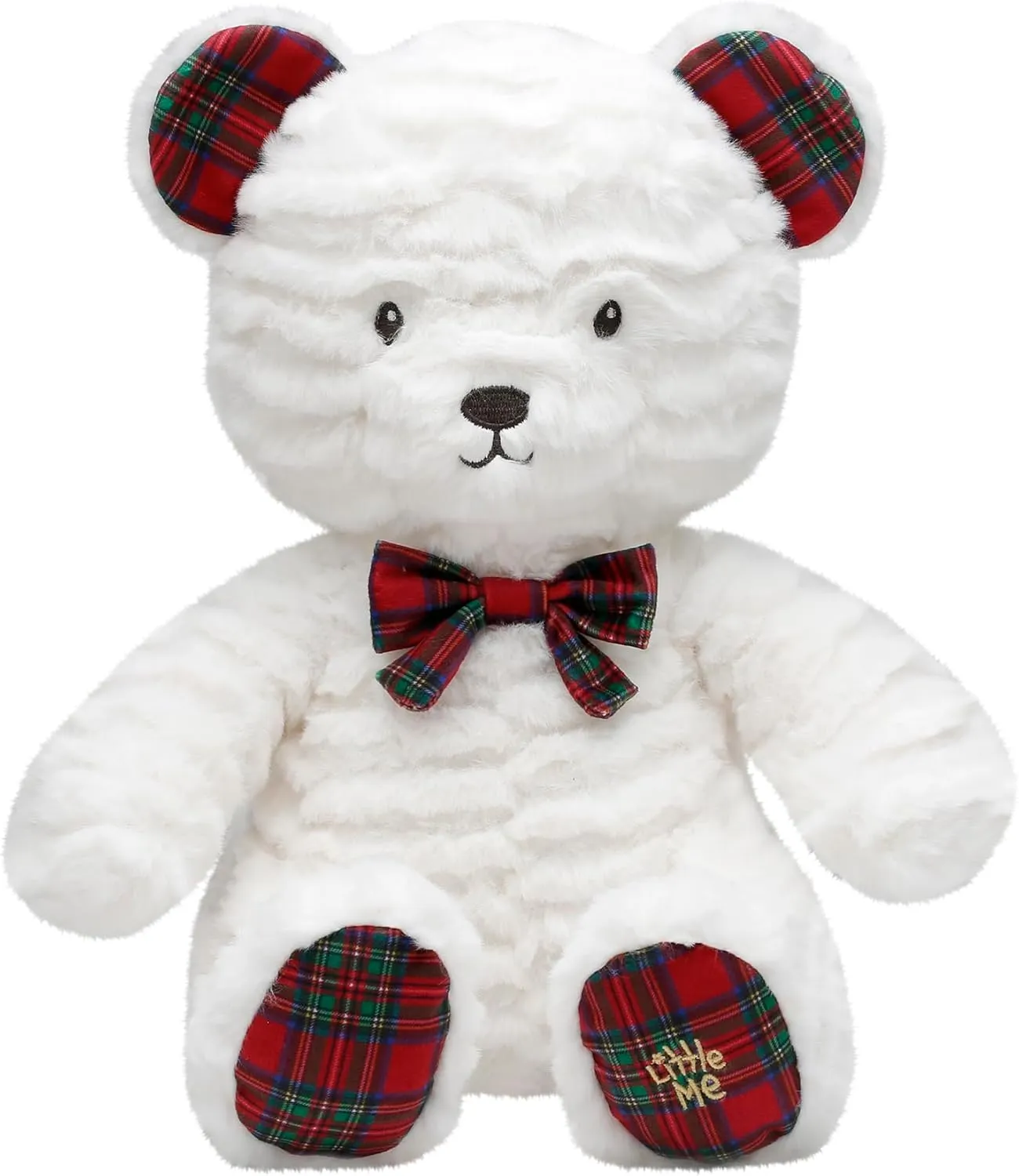Baby Starters Plush Teddy Bear with Holiday Plaid Details, White with Red Plaid, 10 inch Sitting