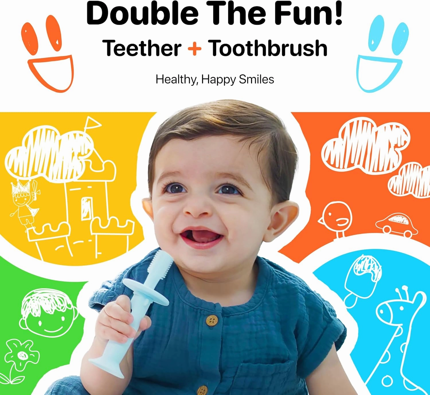 Baby Electric Teether & Toothbrush with Bone Conduction Music (Only Baby Can Hear) | BPA-Free Soft Silicone | Soothing Vibrations for Teething Relief | Ages 9–36 Months | Yellow | Compact & Reusable