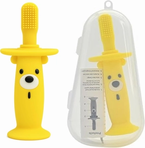 Baby Electric Teether & Toothbrush with Bone Conduction Music (Only Baby Can Hear) | BPA-Free Soft Silicone | Soothing Vibrations for Teething Relief | Ages 9–36 Months | Yellow | Compact & Reusable