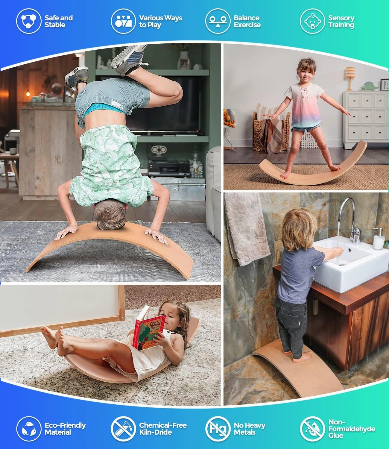Balance Board Kids, [Natural Wood] Wobble Board for Kids Toddlers, Open Ended Montessori Waldorf Learning Toy, Gifts for 3 4 5 6 7 8 Year Old Boys Girls Kids Birthday & Christmas Stocking Stuffers