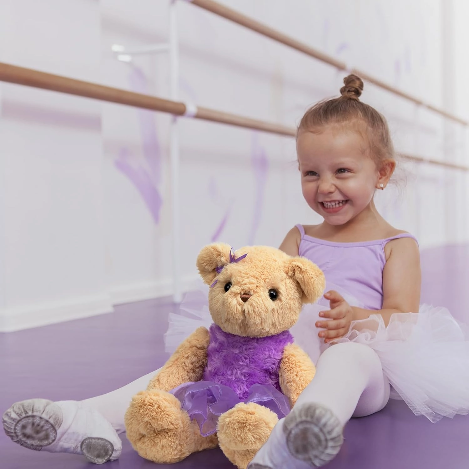 Ballerina Teddy Bear Stuffed Animal Cute Plush Bear in Tutu Skirt Birthday Dance Recital Gifts for Girls Kids 21’’ Purple
