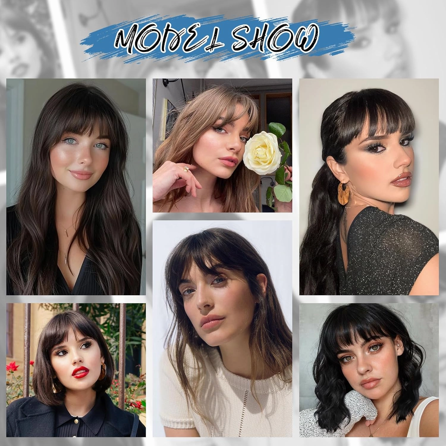 Bangs Hair Clip Human Hair Brown Black French Bangs for Women Fringe with Temples Hairpieces Clip on Bangs for Daily Wear (Brown Black, French Bangs)