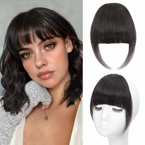 Bangs Hair Clip Human Hair Brown Black French Bangs for Women Fringe with Temples Hairpieces Clip on Bangs for Daily Wear (Brown Black, French Bangs)