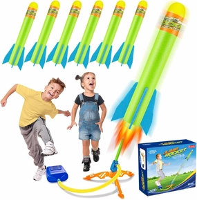 Banvih Toys Rocket Launcher for Kids, Outdoor Summer Toys Games for Ages 3 4 5 6 7 8  Years Old, Toddler Boys Birthday Gifts, 6 Foam Air Rockets, Launch up to 120 ft