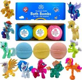 Bath Bombs for Girls Surprise - 3 Natural Handmade Bath Bombs for Kids with Pony Toys Inside - Cool Surprises for Girls, Boys, Teens - Handmade in USA