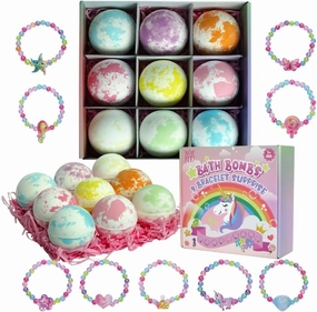 Bath Bombs for Kids Girls, KAV Surprise Bracelet Inside 9 Pcs Natural Organic Fizzy Unicorn Bathbombs, Princess Fun Bubble Kit Bath Bomb, Easter Basket Stuffers Girls, Multicolor