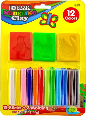BAZIC Modeling Clay 12 Color, 120g (5.64 oz) & 3 Molding Tools Set, Light Dough Art Craft, Non Toxic Gift for Kids Boys Girls, 72-Pack