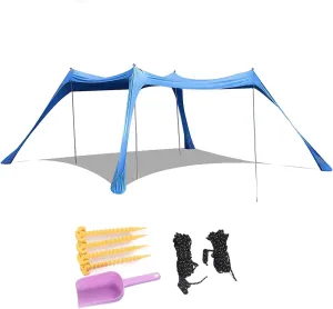 Beach Tent Sun Shelter, Spacious Beach Canopy UPF50  4 Poles for Camping (200 * 160 * 150CM)