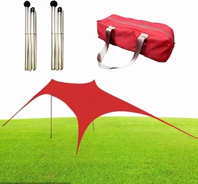 Beach Tent - Beach Canopy UPF50  | Beach Canopy Tent Sun Shade with 4 Aluminum Poles | Outdoor Beach Tent Sun Shelter for Camping Trips, Fishing, Backyard Fun Or Picnics