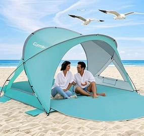 Beach Tent Sun Shelter for 3-6 People with 2 Zippers! The Essential Beach Umbrella & Sports Tent for Sun Lovers、Easy to Install (Sky Blue)