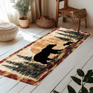 Bear Rug Mat Farmhouse Bathroom Rugs Animal Black Bear Forest Trees Rustic Cabin Carpet Camping Bath Rug Sets for Bathroom Bedroom Kitchen Outdoor Indoor 17X48 Inch