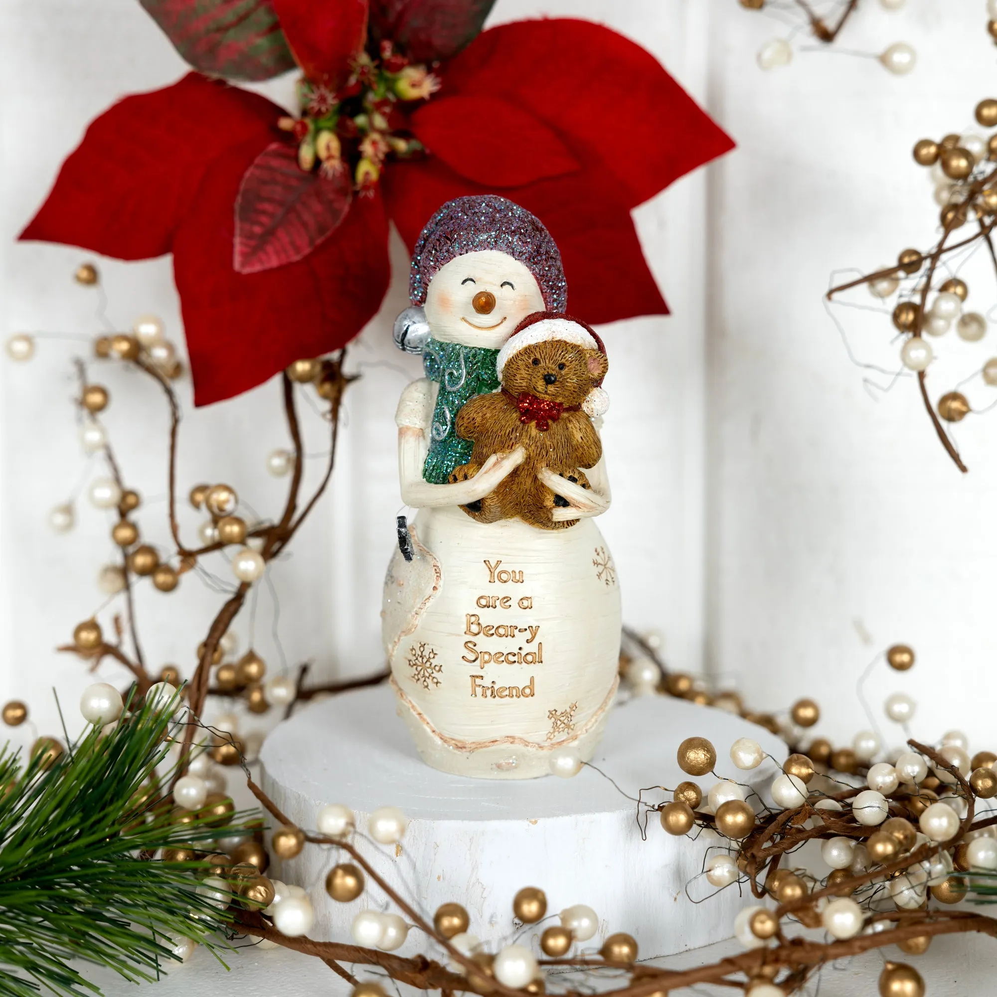 Bear-y Special 5" Snowman Holding Teddy Bear