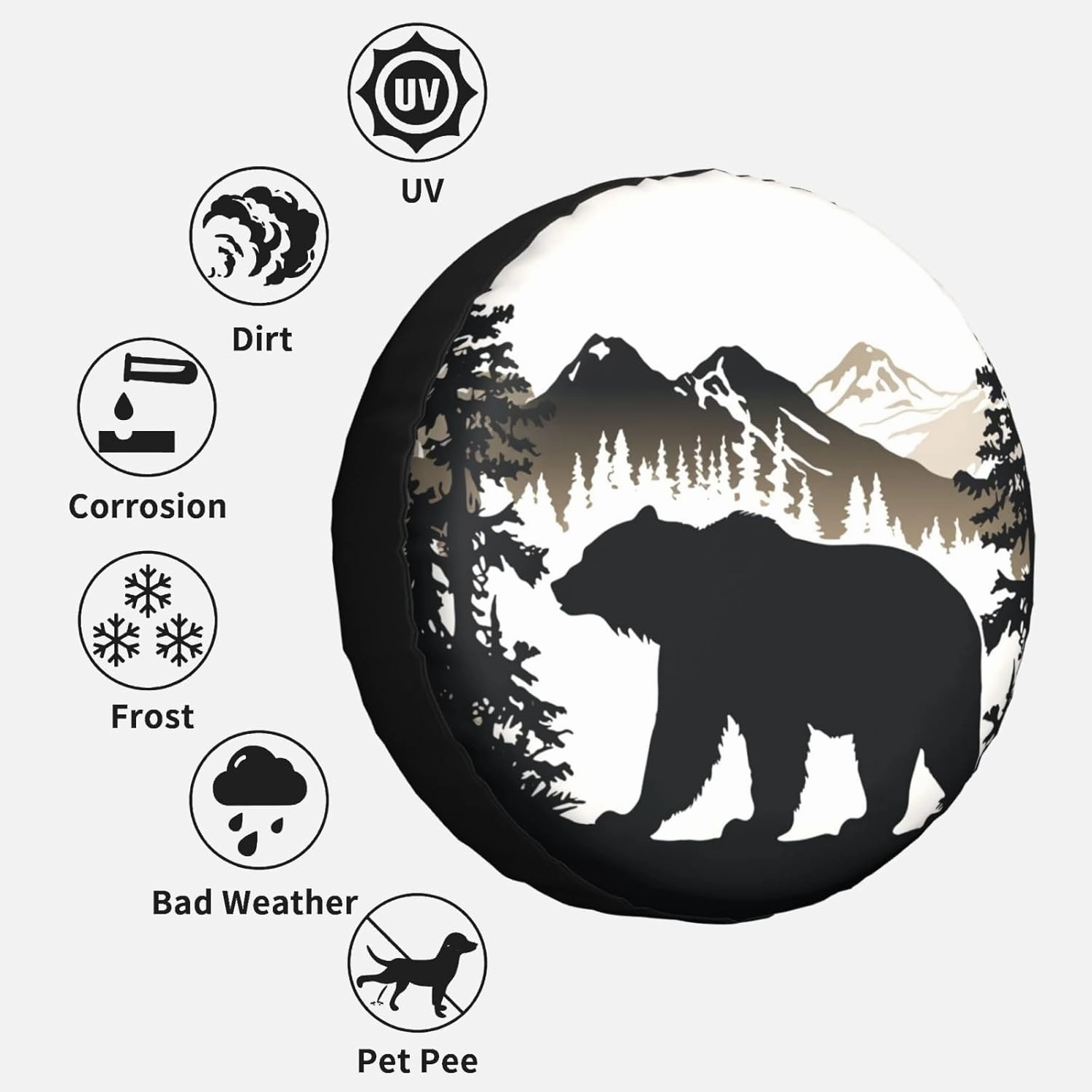 Bear and Mountain Spare Tire Cover Wheel Protectors for Decoration and Weather Protection for Trailers Rv SUV Truck Campervan Travel Trailer 14"