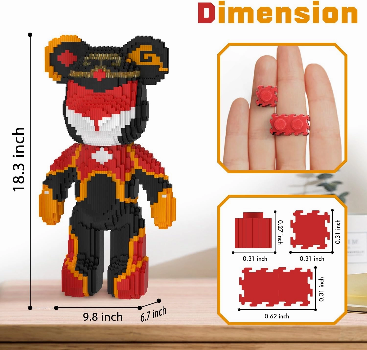 Bear Building Blocks (4500PCS) | 700% Bear Display Model | Micro 3D Animal Building Blocks | Fluorescence Design for Adults & Kids | Idea for Home & Office Decor |3D Instruction