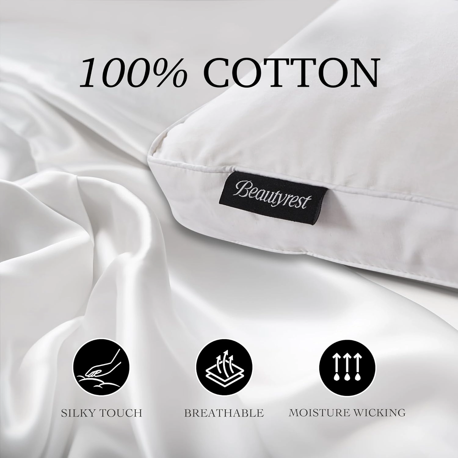 Beautyrest White Feather Down Fiber 2" Gusset Support, Hotel Collection 100% Cotton Hypoallergenic Medium Firm Bed Side Sleeper Pillow, King (Pack of 2), 2 Count