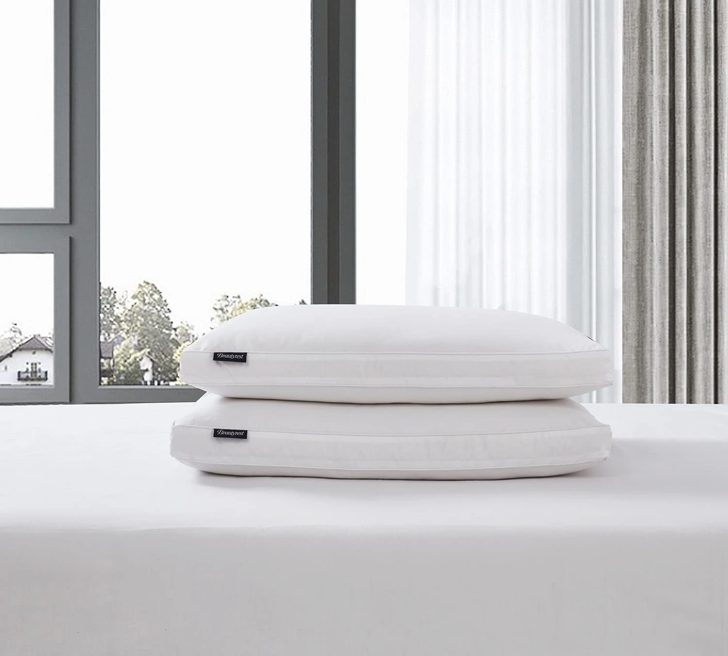 Beautyrest White Feather Down Fiber 2" Gusset Support, Hotel Collection 100% Cotton Hypoallergenic Medium Firm Bed Side Sleeper Pillow, King (Pack of 2), 2 Count