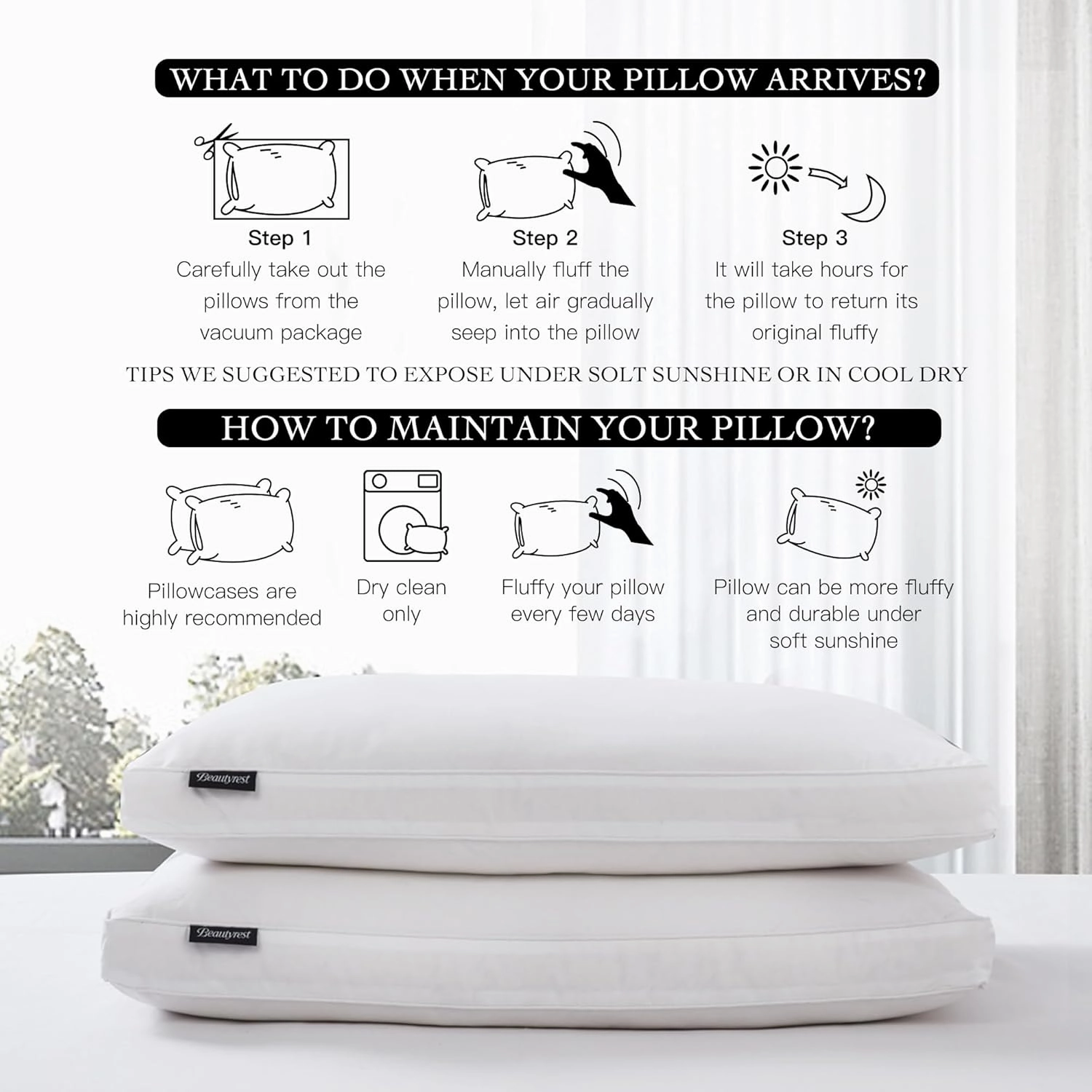 Beautyrest White Feather Down Fiber 2" Gusset Support, Hotel Collection 100% Cotton Hypoallergenic Medium Firm Bed Side Sleeper Pillow, King (Pack of 2), 2 Count
