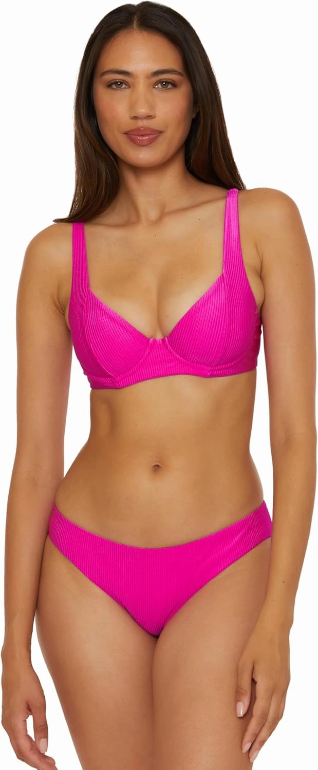 BECCA Women's Monte Carlo Shirred Hipster Bikini Bottom, Cheeky Coverage, Swimwear Separates