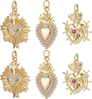 Beebeecraft Cubic Zirconia Heart Charms 18K Gold Plated Brass Love Shape Charm Pendant with Jump Ring for DIY Making Jewelry Bracelets Necklace