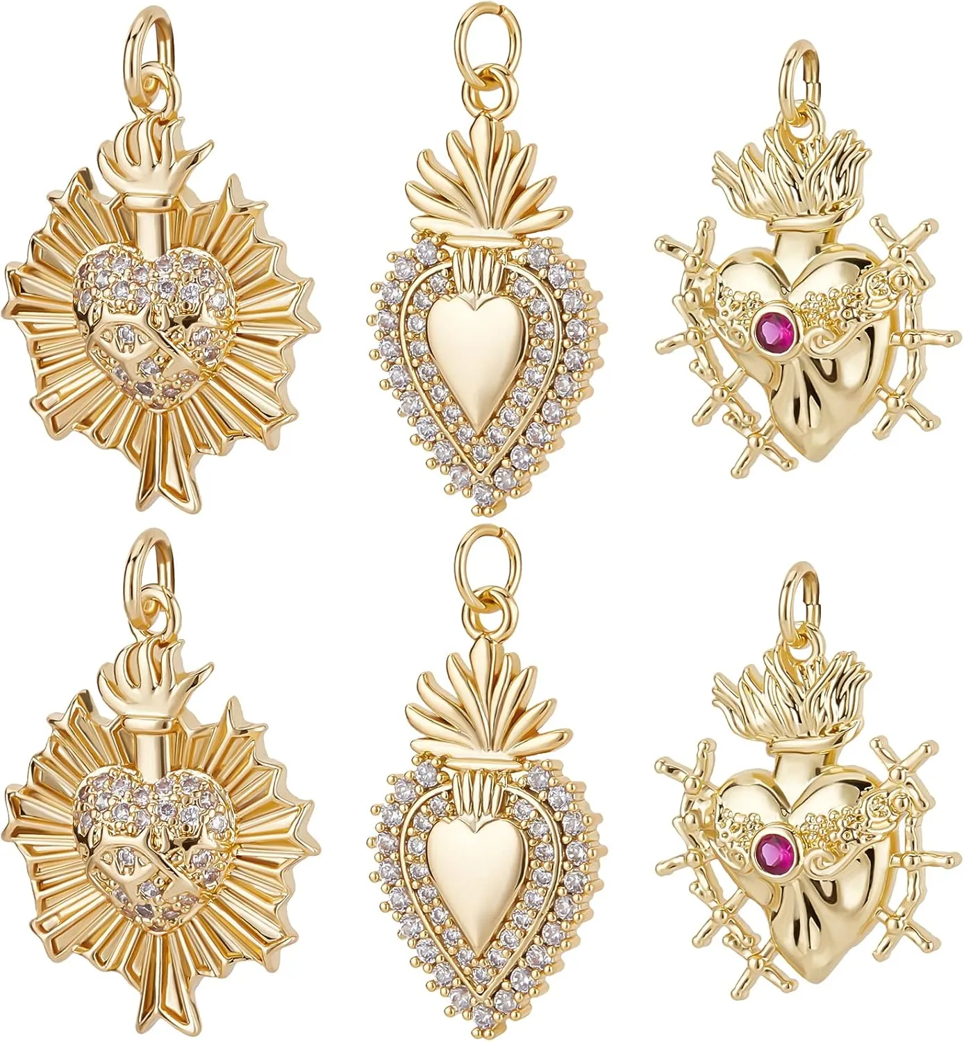 Beebeecraft Cubic Zirconia Heart Charms 18K Gold Plated Brass Love Shape Charm Pendant with Jump Ring for DIY Making Jewelry Bracelets Necklace